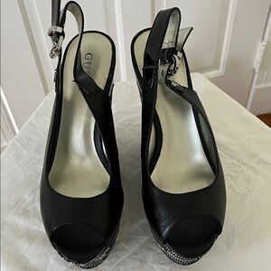 Guess Black Slingback Heels with Silver Accents